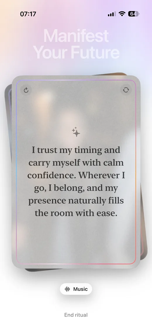 Maani card flipped to a personal daily affirmation