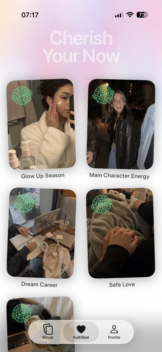Maani Fulfilled gallery with previously claimed manifestation cards